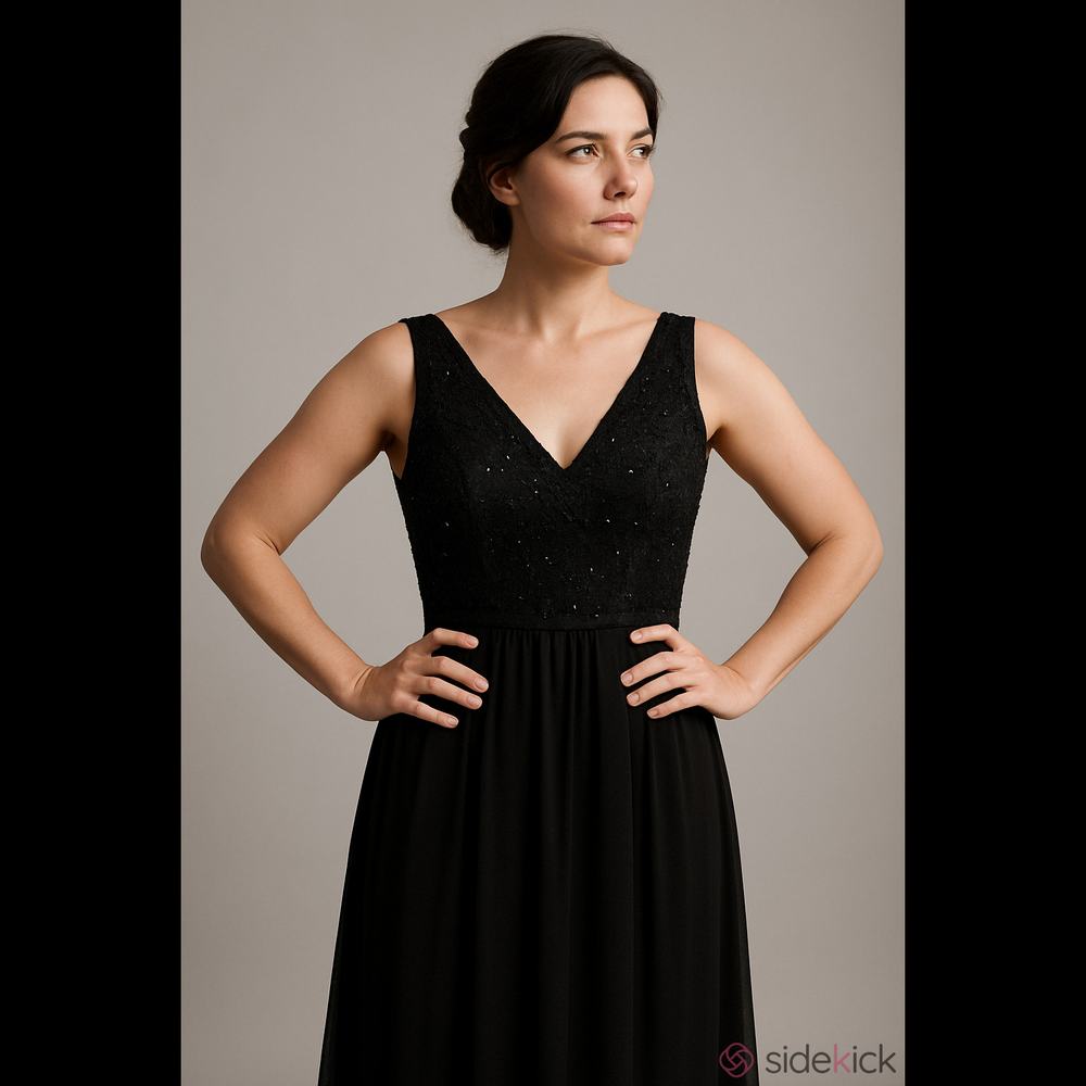 Black V-Neck Evening Dress with Beaded Bodice | EUC | Sz M